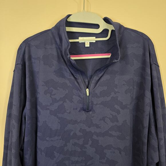 Men's Peter Millar Navy Blue Camo 1/4 Zip Golf Performance Pullover | Size XL - Picture 3 of 8